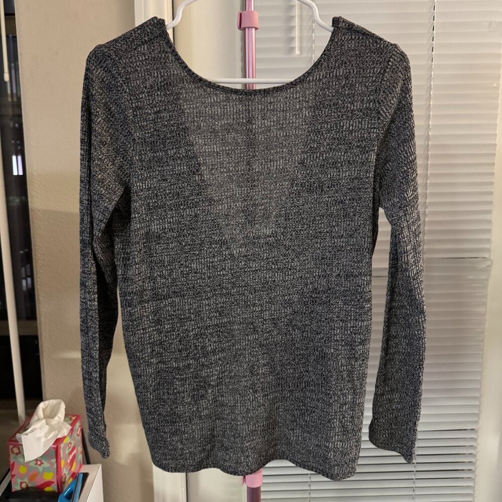 Gray long sleeve shirt with low bow back